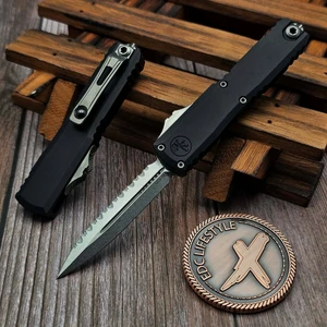 Microtech UTX-70 Black 2.5" D/E Full Serrated Stonewash 11474-12
