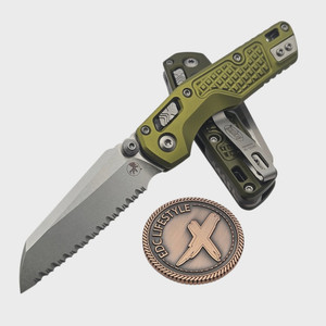 Microtech MSI Mini OD Green Aluminum Frag 3.18" S/E Stonewash Full Serrated 210M-12FROD