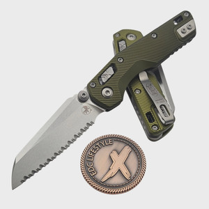 Microtech MSI Mini OD Green Aluminum Fluted 3.18" S/E Stonewash Full Serrated 210M-12FLOD