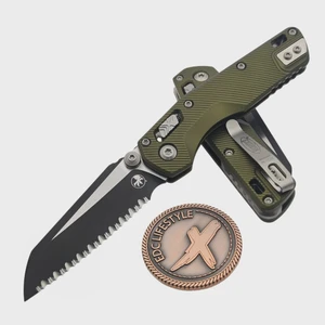 Microtech MSI Ram- Lok Mini OD Green Aluminum Fluted 3.10" S/E Full Serrated 210M-3FLOD By Edc Lifestyle