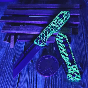 Heretic Knives Jinn Glow Carbon Fiber Button Lock Flipper 3" DLC H213-6A-GLOCF
