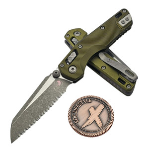 Microtech MSI Ram-Lok Mini OD Green Aluminum Fluted 3.10" S/E Full Serrated Apocalyptic 210M-12APFLOD By Edc Lifestyle