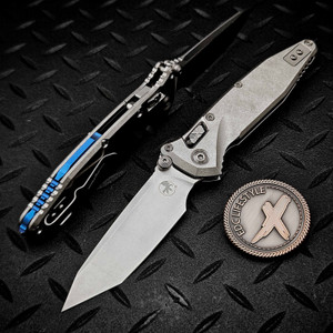 MICROTECH SOCOM RAM-LOK T/E STONEWASH SLAB TITANIUM W/BLUE TI ACCENT MARFIONE SELECT 161RLS-10MS3