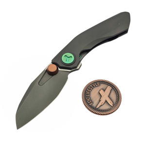 Reate VK-FROK Dark Bead Blast Titanium Frame Lock Flipper Green Ti Accents 3.25" Dark Frost Satin