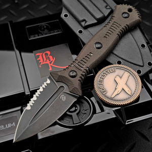 Bastinelli Knives Telum Fixed Blade Dark Stonewash Brown Micarta Combo Serrated