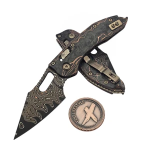 Microtech Stitch Ram-Lok Baker Forge Coppermai Elite Damascus Live Wire Carbon Fiber w/Bronze Ti Accent & Bronze Stainless HW Marfione Select 169RL-16MS2