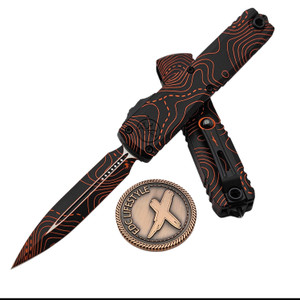 Microtech Ultratech Gen IV Topographic Black/Orange Camo D/E 3.55" 11224-1TPBKORCS