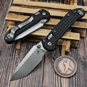 Microtech Ultratech Gen IV Topographic Black/Orange Camo D/E 3.55" 11224-1TPBKORCS