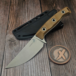 Microtech Akris Fixed Blade Dark Earth G-10 3.7" Stonewash M390MK w/Black Kydex Sheath 95-10DE-5
