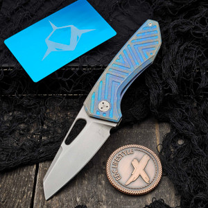 Sharknivco M11 Milled Blue Titanium Handle Polished Stonewash RWL34 Blade