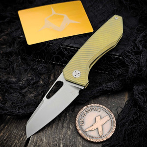 Sharknivco M11 Milled Light Mustard Titanium Handle Polished Stonewash RWL34 Blade