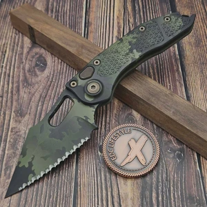 Microtech Stitch Auto Olive Camo S/E Full Serrated 169-3OCS S/N 022 - Preowned