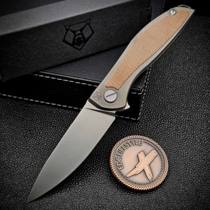 Shirogorov Knives Neon Lite Titanium Natural Micarta 3.25" Stonewash D/P
