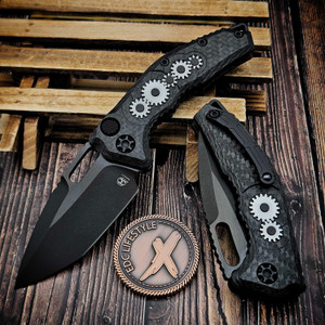 Heretic Medusa Auto Carbon Fiber Polished Gears Tanto 3" DLC H011-6A-CFG