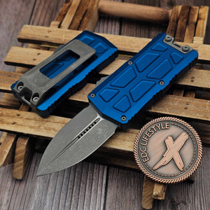 Microtech Exocet II Blue 2.31" D/E Apocalyptic OTF Money Clip 1157-10APBL