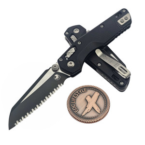 Microtech MSI Mini Black Aluminum Fluted S/E Full Serrated 210M-3FL
