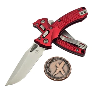 Microtech Amphibian Mini Ram-Lok Red Aluminum Frag 3.25" S/E Stonewash 137MRL-10FRRD