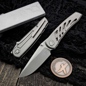 Sharknivco Waka V4.9 Gills Titanium Frame Lock RWL34 Polished Stonewash