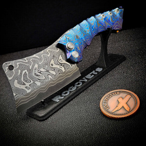 Sergey Rogovets ZircuTi Button Lock Cleaver Baker Forge Damascus S/N 2630