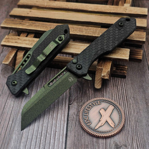 Heretic Knives Jinn Manual Carbon Fiber 3" Metallic Green H213-MG-CF