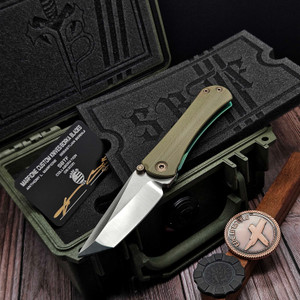 Marfione Custom Borka Blades Green Ti/G10 SBTF T/E Chisel Grind