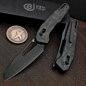 Dew Hara SOUGA Marble Carbon Fiber Crossbar Lock 3.63" PVD M390 Reverse Tanto