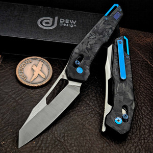 Dew Hara SOUGA Marble Carbon Fiber Crossbar Lock 3.63" Satin M390 Reverse Tanto