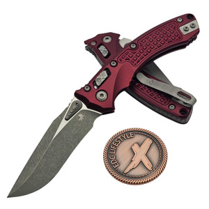 Microtech Amphibian Mini Ram-Lok Merlot Aluminum Frag 3.25" S/E Apocalyptic 137MRL-10APFRMR