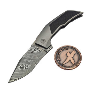 Reate T3000 Carbon Fiber Inlay Titanium Handle 3" Damasteel