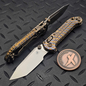 Microtech LUDT Ram-Lok Manual Flamed Grooved Titanium 3.4" Tanto Stonewash M390MK Bronze Ti Accent Marfione Select 1136RLG-10MS3