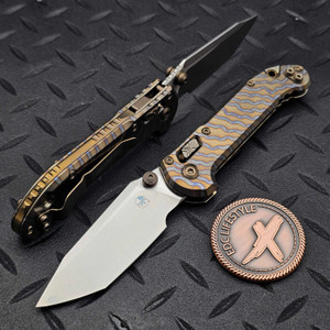 Microtech LUDT Ram-Lok Manual Flamed Slab Side Titanium 3.4" Tanto Stonewash M390MK Bronze Ti Accent Marfione Select 1136RLS-10MS3