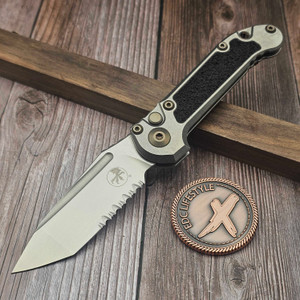 Microtech LUDT Titanium Textured Inlay T/E Stonewash Partial Serrated 1136-11MS8 - Preowned