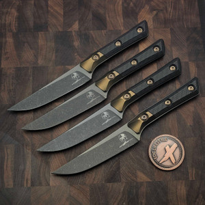 MICROTECH KNIVES 4.5" M390 STEAK KNIFE SET DLC W/BRONZE TITANIUM BOLSTER CARBON FIBER 3600B-1SETDLCCFS