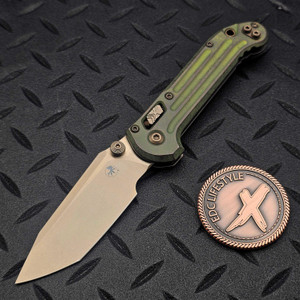 Microtech LUDT Ram-Lok Manual Antique Green Grooved Titanium 3.4" Tanto Bronzed M390MK Bronze Ti Accent Marfione Select 1136RLG-13MS1
