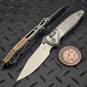 Microtech Socom Ram-Lok Frag Pattern Titanium w/Bronze TI Accent 4.00" Clip Point Stonewash Marfione Select 160RL-10FRMS2 By Edc Lifestyle