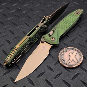 Microtech Socom Ram-Lok Frag Pattern Antique Green Titanium w/Bronze TI Accent 4.00" Clip Point Bronzed Stonewash Marfione Select 160RL-13FRMS1 By Edc Lifestyle