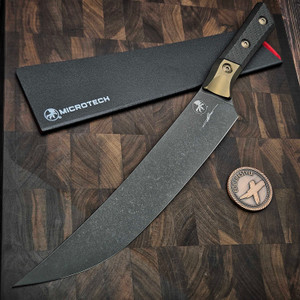 MICROTECH KNIVES 10" DLC M390 BUTCHER KNIFE BRONZE TITANIUM BOLSTER CARBON FIBER 3800B-1DLCCFS