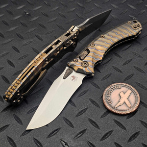 Microtech Amphibian Ram-Lok S/E Flamed Titanium Slab Stonewash Bronze Ti Accent Marfione Select 137RL-10MS7