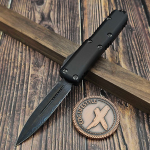 Microtech UTX-85 D/E DLC Damascus 232-16DLCTSH S/N 011- Preowned