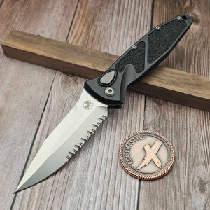 Microtech Socom Elite Auto Black Spear Point Stonewash REK Serrations 160A-10SS - Preowned