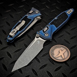 Microtech Socom Ram-Lok Antique Blue Textured Inlay w/Blue TI Accent 4.00" T/E Marfione Select 161RL-10APMS1 By Edc Lifestyle