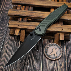 Pro-Tech Peace Neighbor Avalon Battleworn Green Button Lock 4.25 DLC Drop Point PN1103