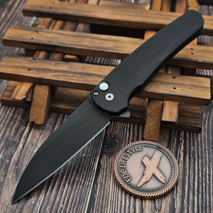 Pro-Tech Malibu Button Lock Black Dragon Scales 3.3" DLC Wharncliffe 5336-LTD