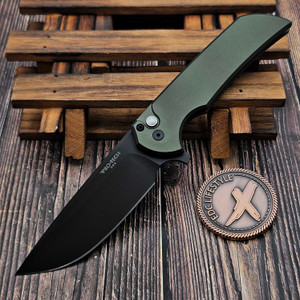 Pro-Tech Knives Mordax Green Button Lock Flipper 3.5" DLC Black MX103-LTDGreen