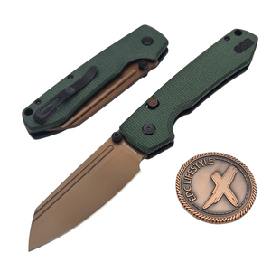 Vosteed Raccoon Green Micarta Button Liner Lock 3.2" Copper Dune Modified Sheepsfoot VS-A2929 by EDC Lifestyle