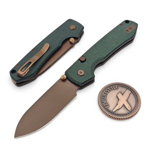 Vosteed Raccoon Green Micarta Button Liner Lock 3.2" S/E Copper Dune VS-A2907 by EDC Lifestyle