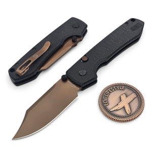 Vosteed Raccoon Black Micarta Button Liner Lock 3.2" Copper Dune Bowie VS-A2926 by EDC Lifestyle