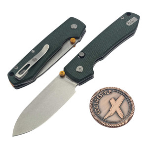 Vosteed Raccoon Green Micarta Button Liner Lock 3.2" S/E Stonewash VS-A2904 by EDC Lifestyle