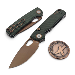 Vosteed Porcupine Green Micarta Button Liner Lock 2.99" S/E Copper Dune VS-A2609 by EDC Lifestyle