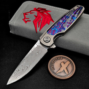 Holt Bladeworks Morpheus MR1969 Widow Damasteel Blade, Zirc Clip & Spacer, Black Timascus